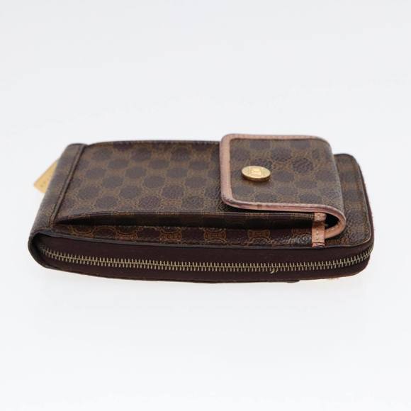 CELINE Macadam Canvas Shoulder Wallet PVC Leather Gold Brown Auth 87855 - Picture 4 of 16